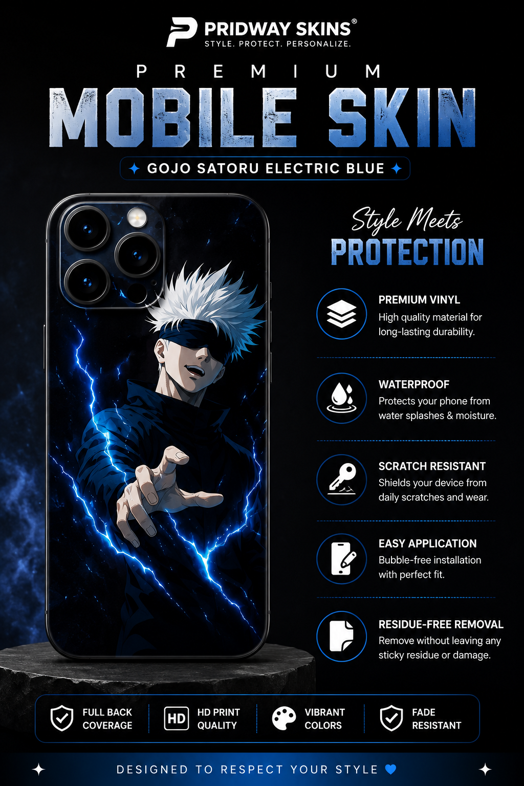 Gojo Satoru Electric Blue Mobile Skin