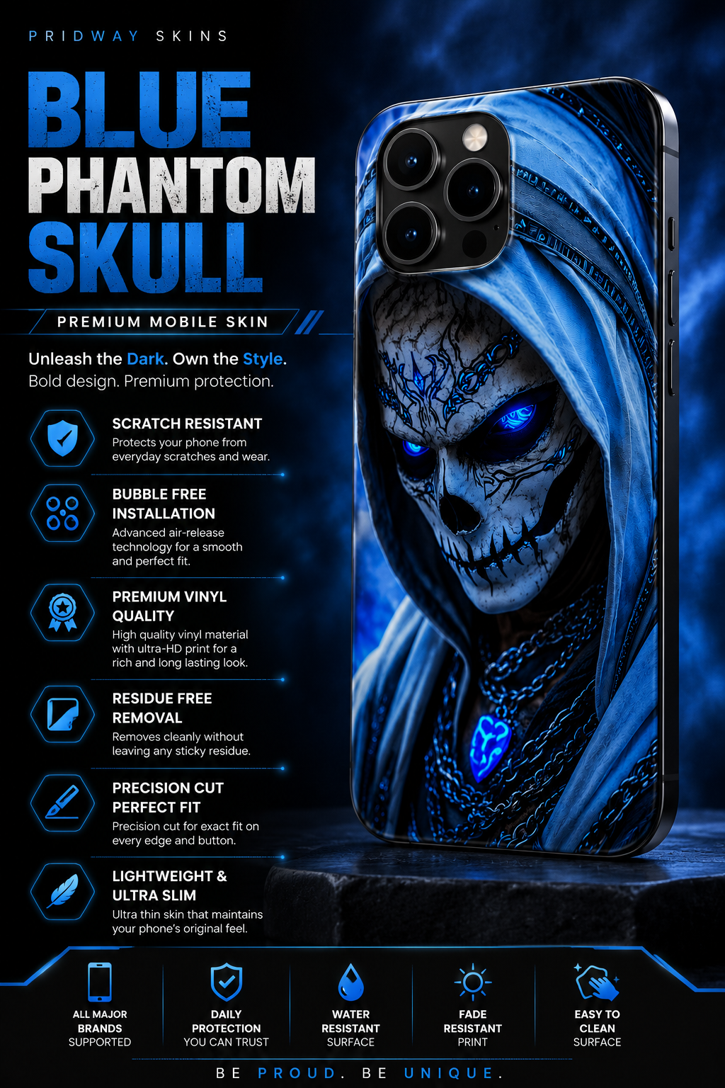 Blue Phantom Skull Premium Mobile Skin