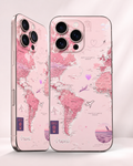 Pink Travel World Map Mobile Skin – Premium Vinyl Phone Skin