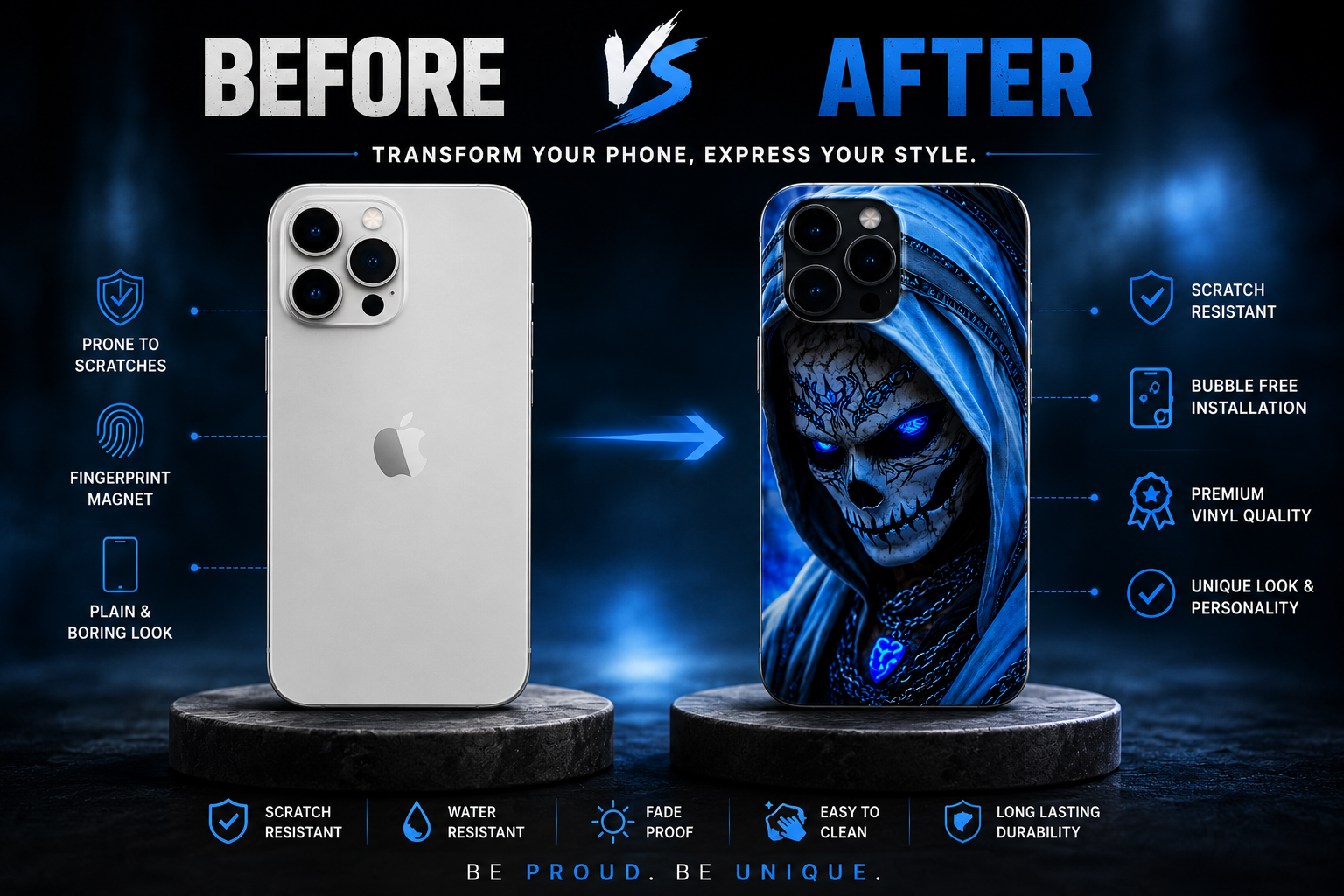 Blue Phantom Skull Premium Mobile Skin
