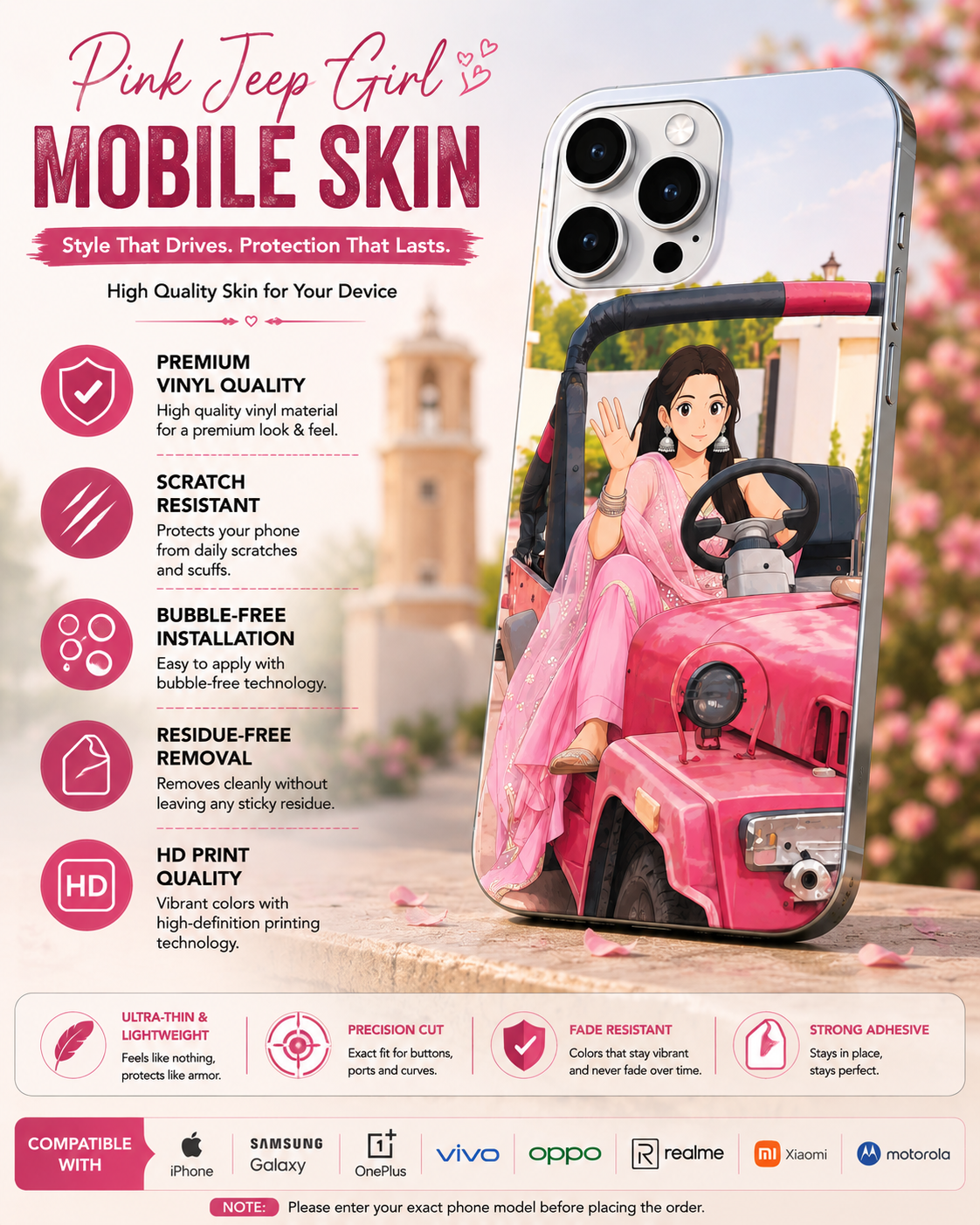 Pink Jeep Girl Mobile Skin – Cute Anime Edition