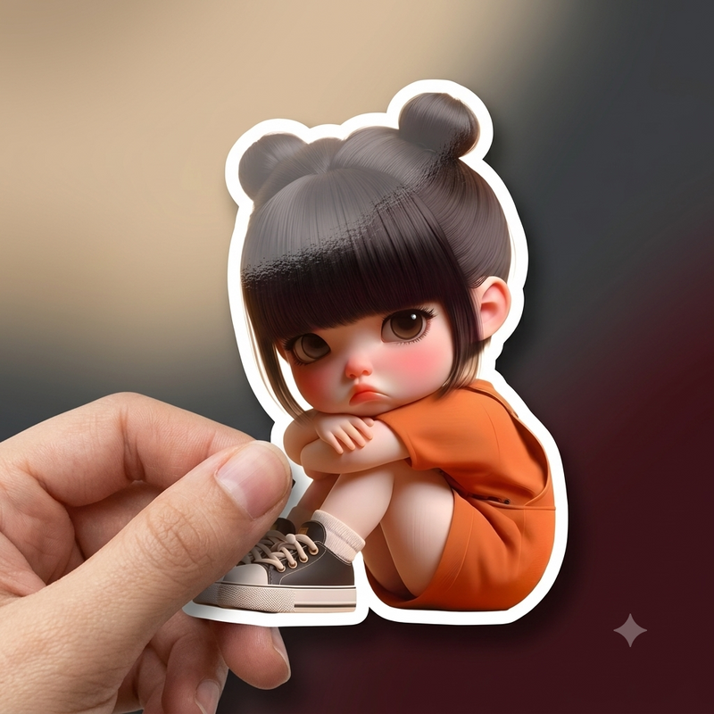 Sad Chibi Girl Premium Vinyl Sticker