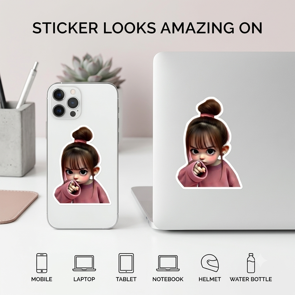 Pointing Chibi Girl Premium Vinyl Sticker