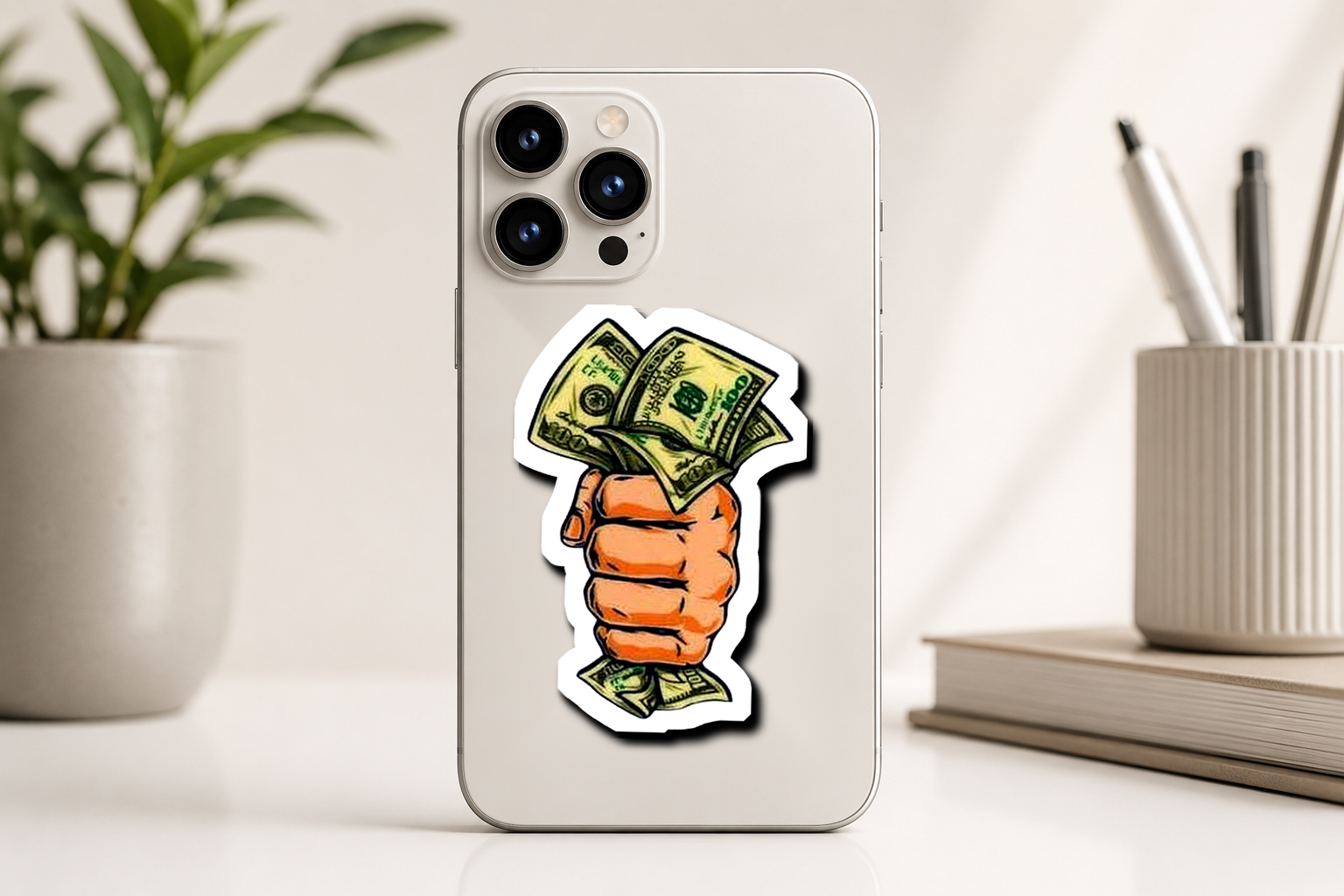 Money Grip Premium Vinyl Sticker phone mockup by Pridway Skins