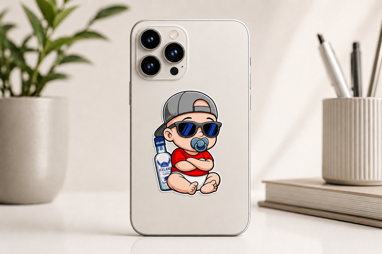 Cool Baby Premium Vinyl Sticker phone mockup by Pridway Skins