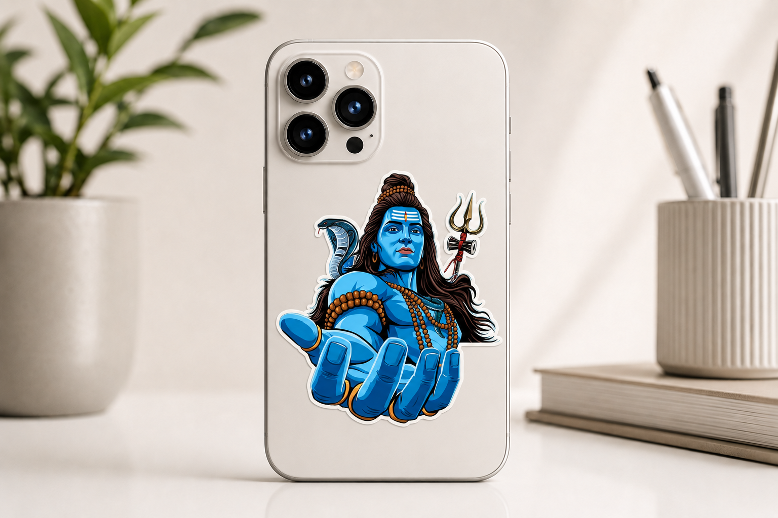 Shiva Blessing Premium Vinyl Sticker phone mockup by Pridway Skins