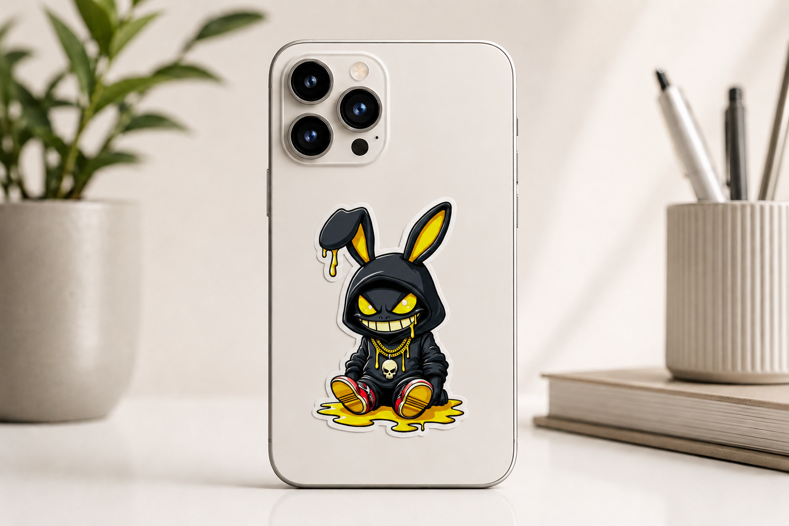 Dark Bunny Premium Vinyl Sticker phone mockup by Pridway Skins